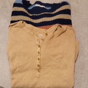 L.L. Bean Tan Henley And Striped Sweater Large